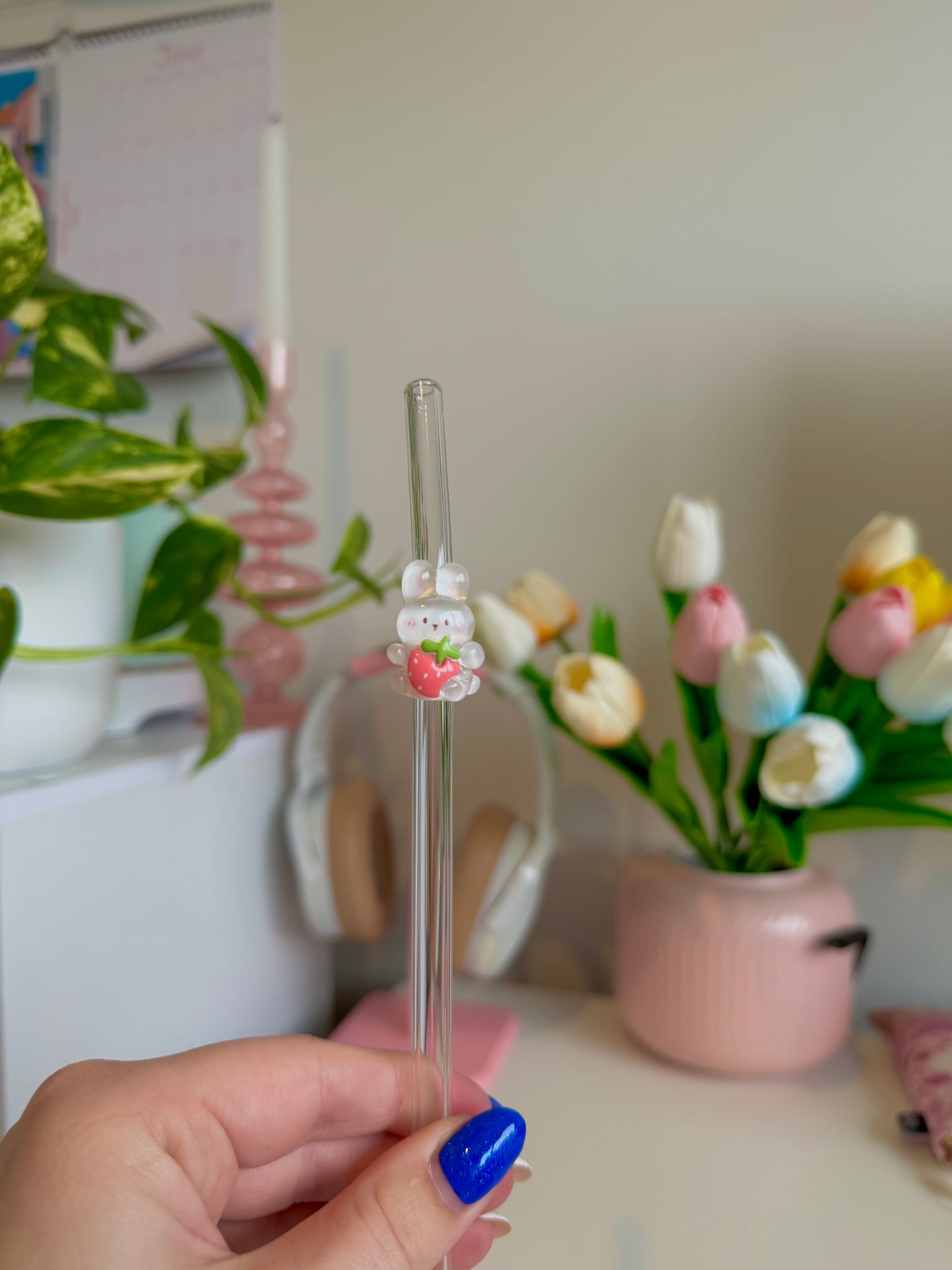 Strawberry Bunny Glass Straw