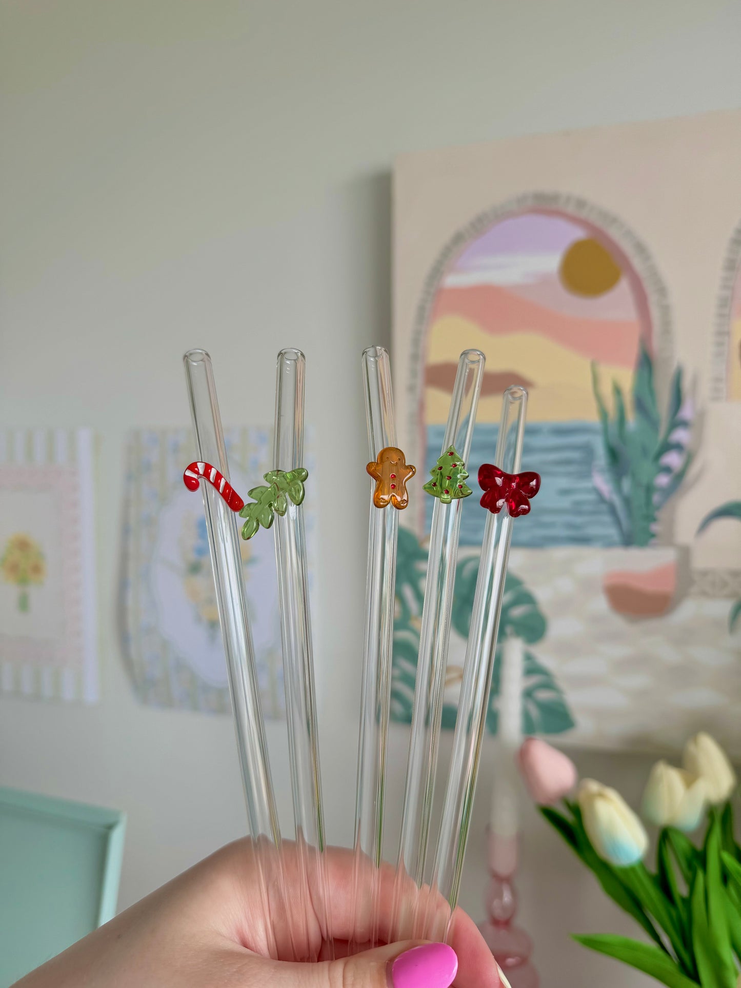 Candy Cane Bent Glass Straw