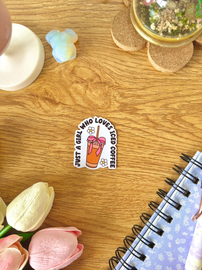 Girl Loves Iced Coffee Sticker