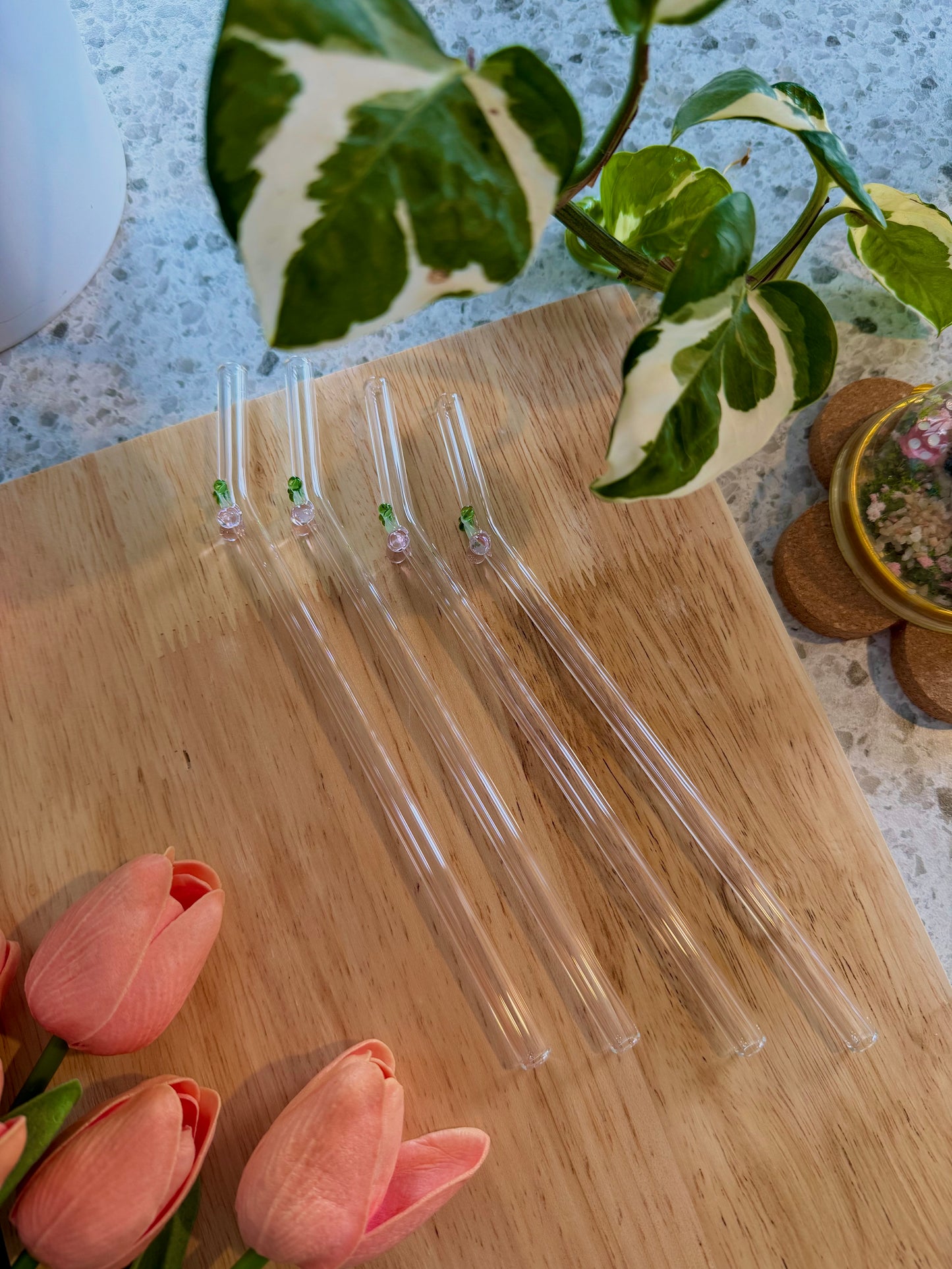 Pink Cherry Glass Straw