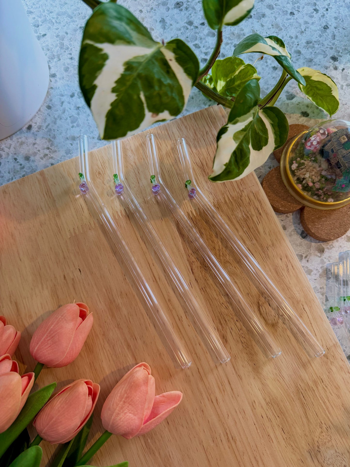 Purple Cherry Glass Straw