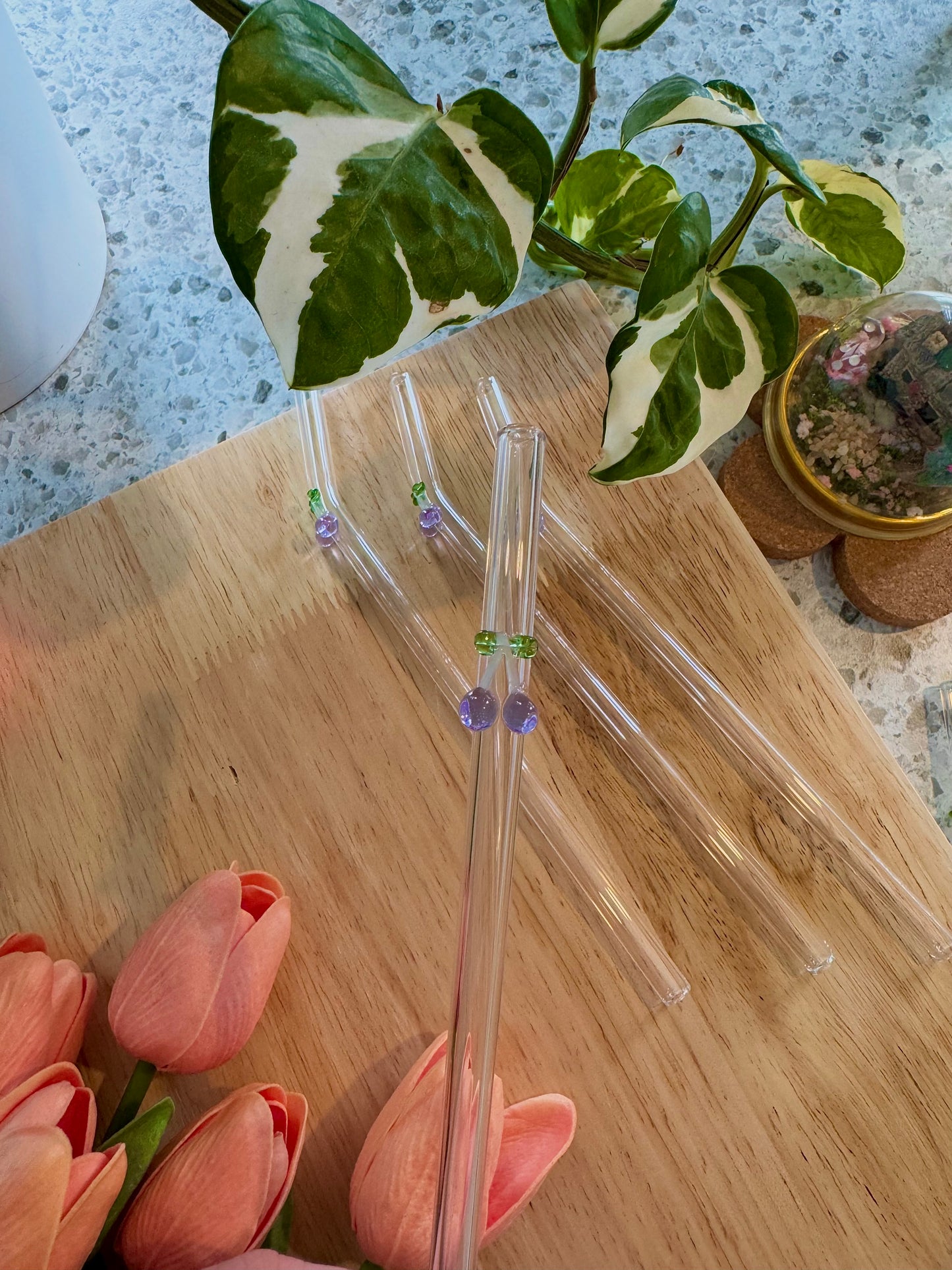 Purple Cherry Glass Straw
