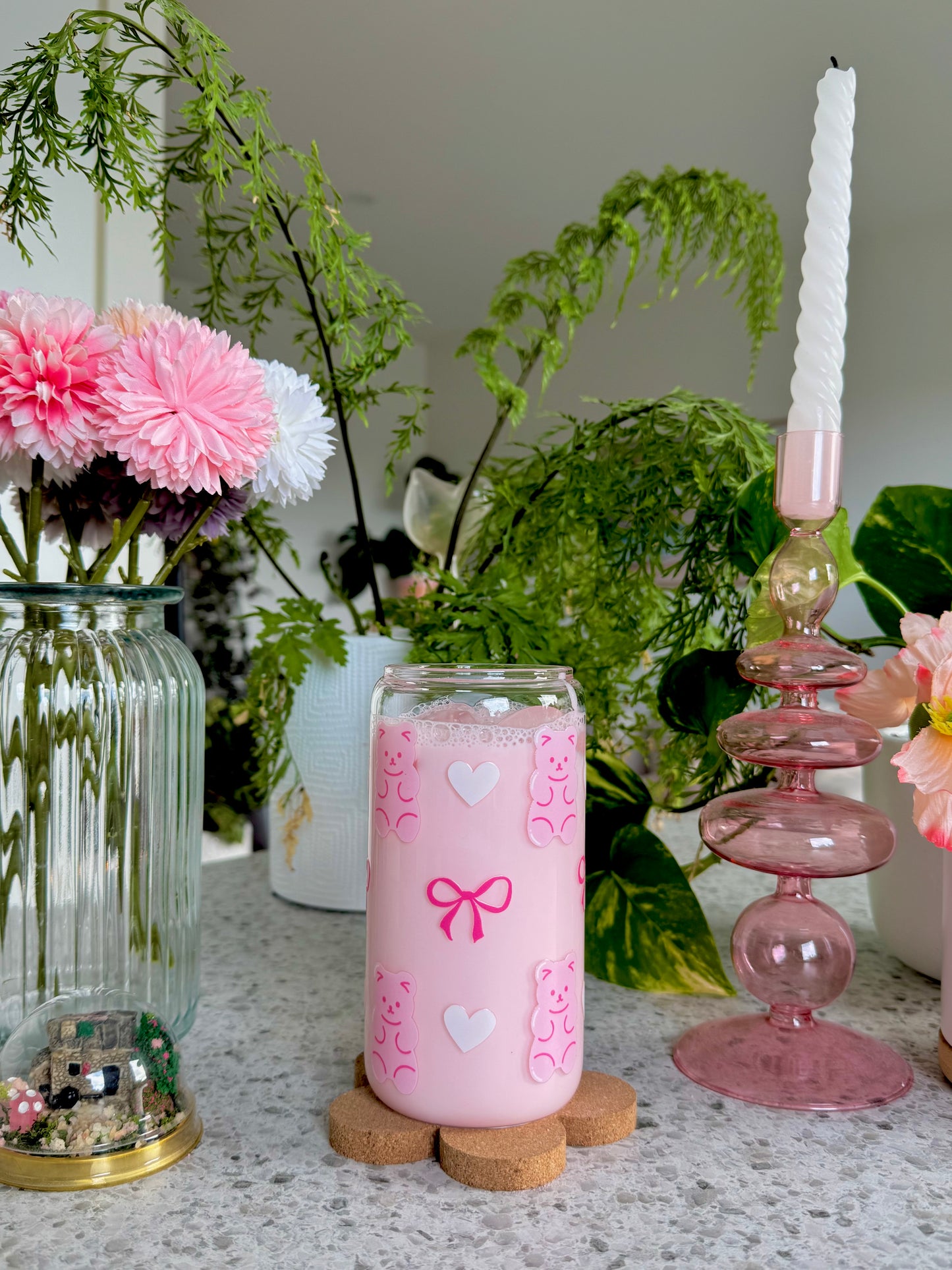 Pink Bears Glass Cup - 500ml