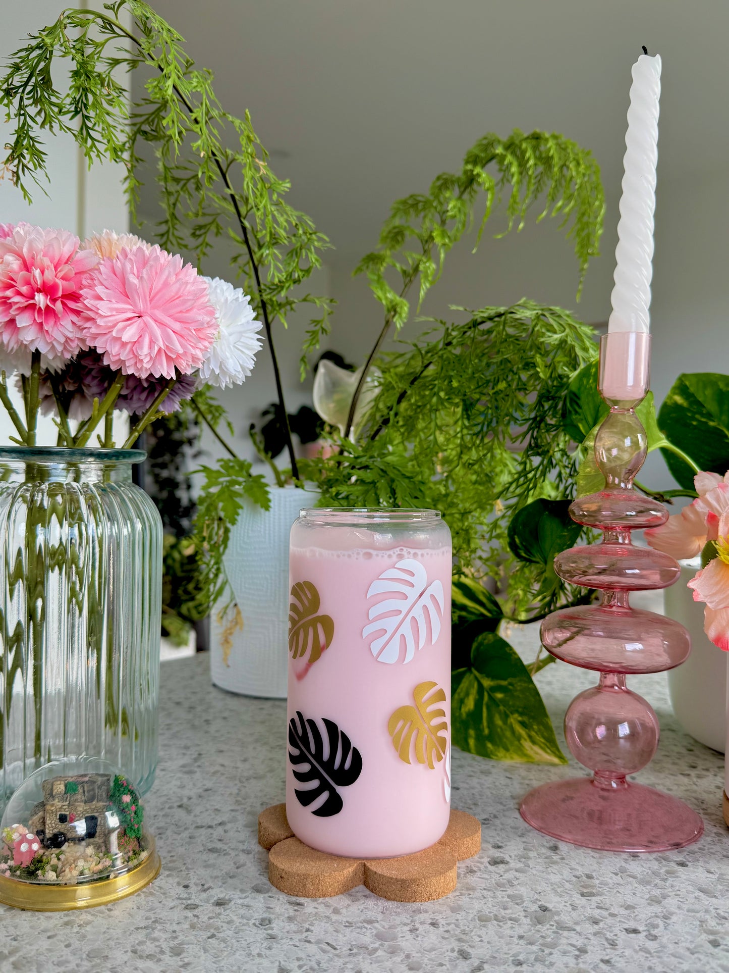 Modern Monstera Glass Cup - 500ml