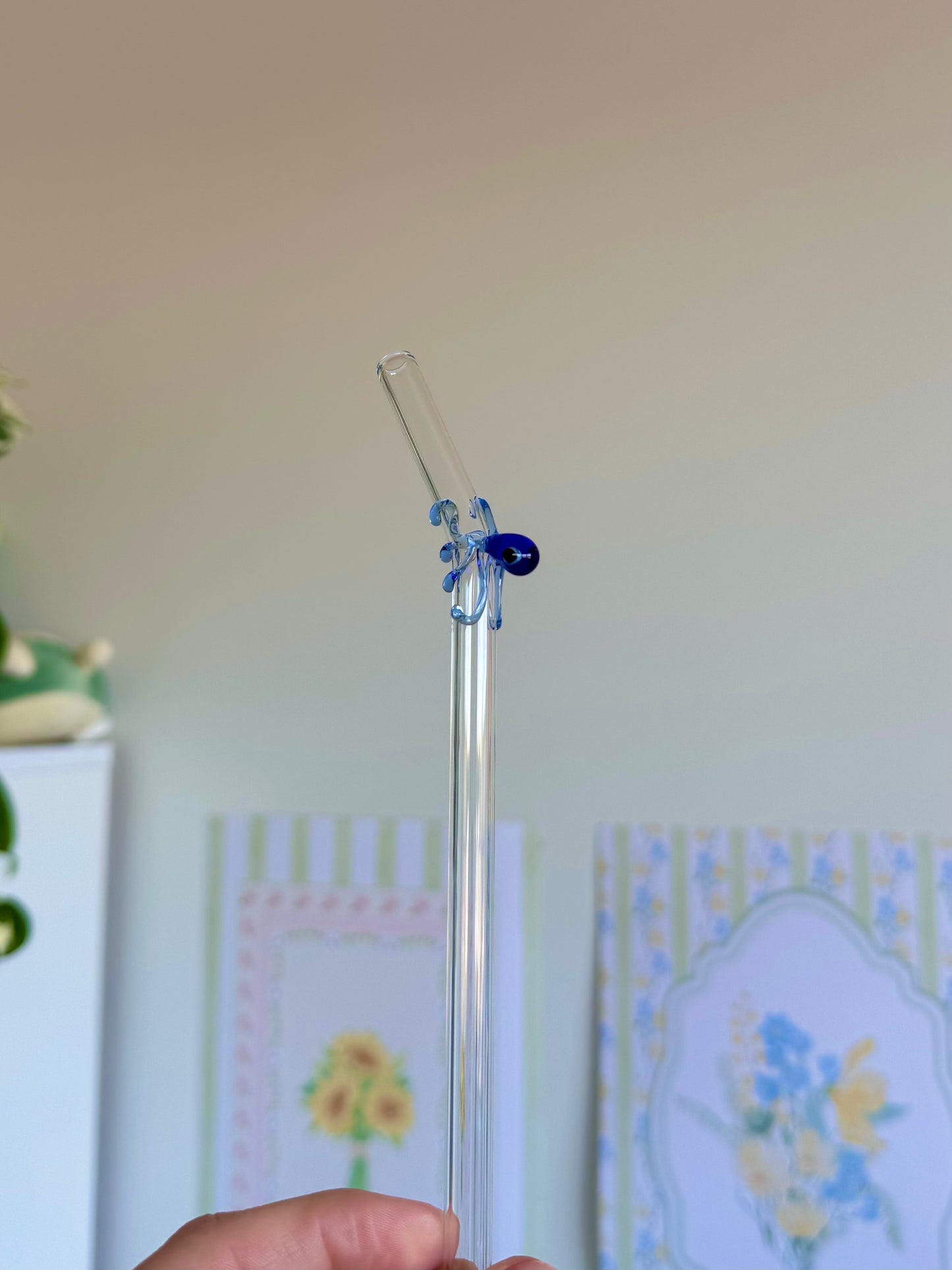 Blue Octopus Bent Glass Straw