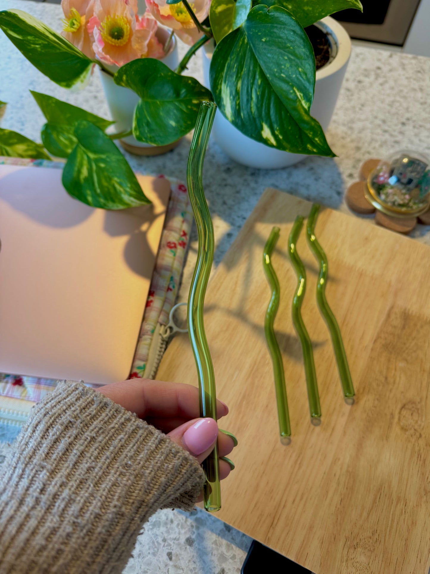 Green Wavy Straw