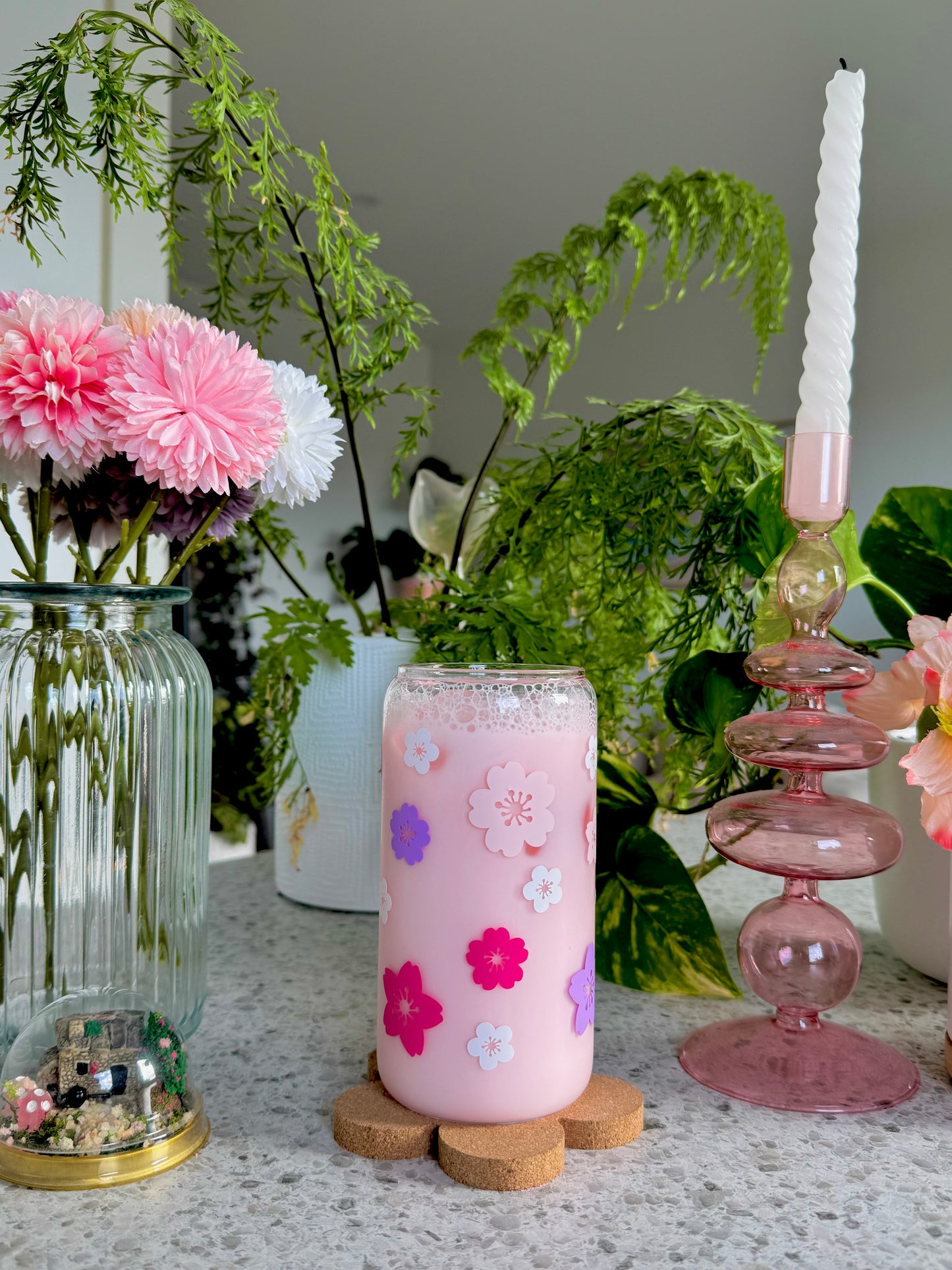Cherry Blossoms Glass Cup - 500ml