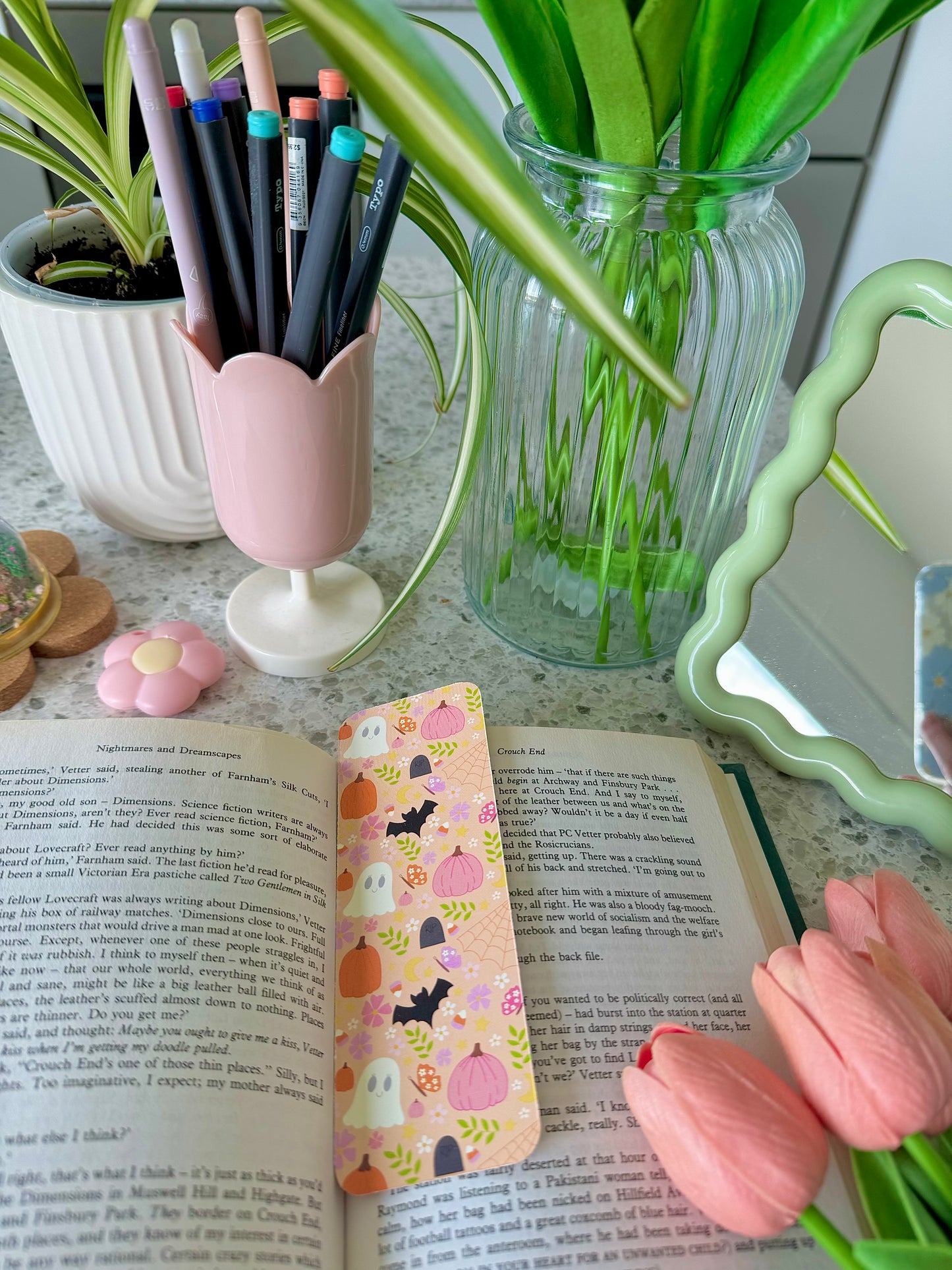 Flower Ghosties Halloween Bookmark