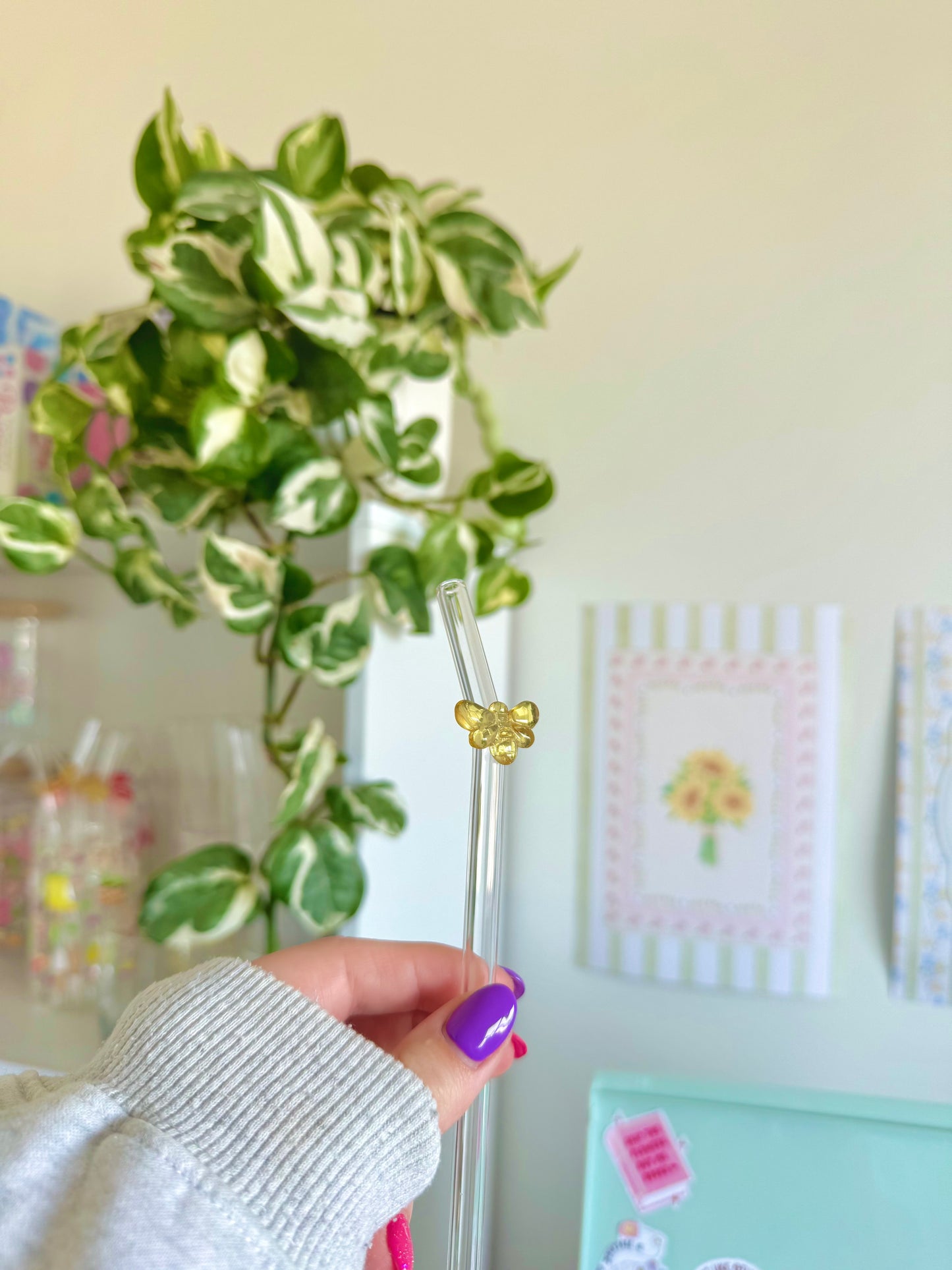 Yellow Bee Glass Straw