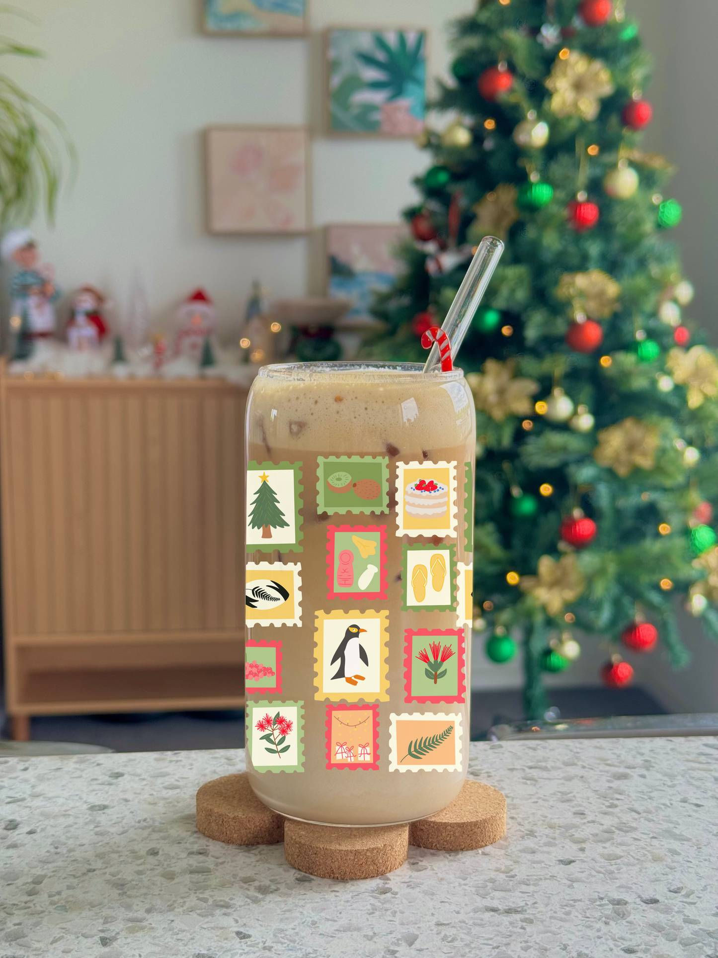 Kiwi Christmas Glass Cup - 500 mls