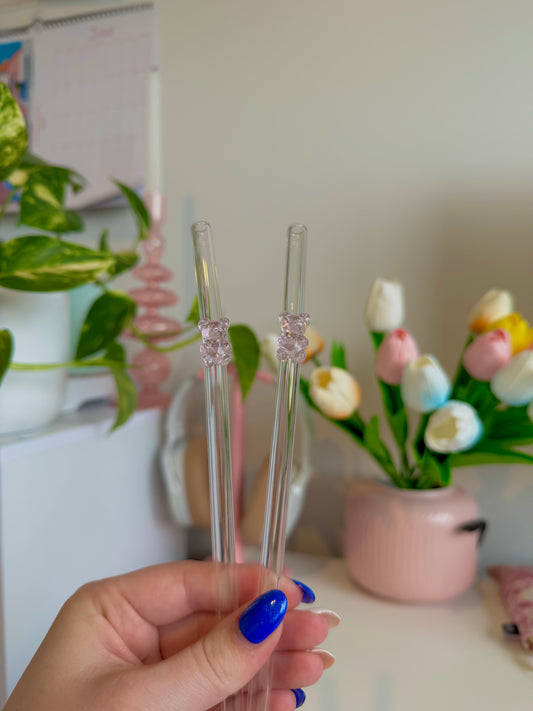 Pink Gummy Bear Glass Straw