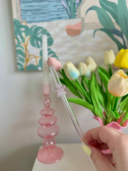 Pink Starfish Bent Glass Straw