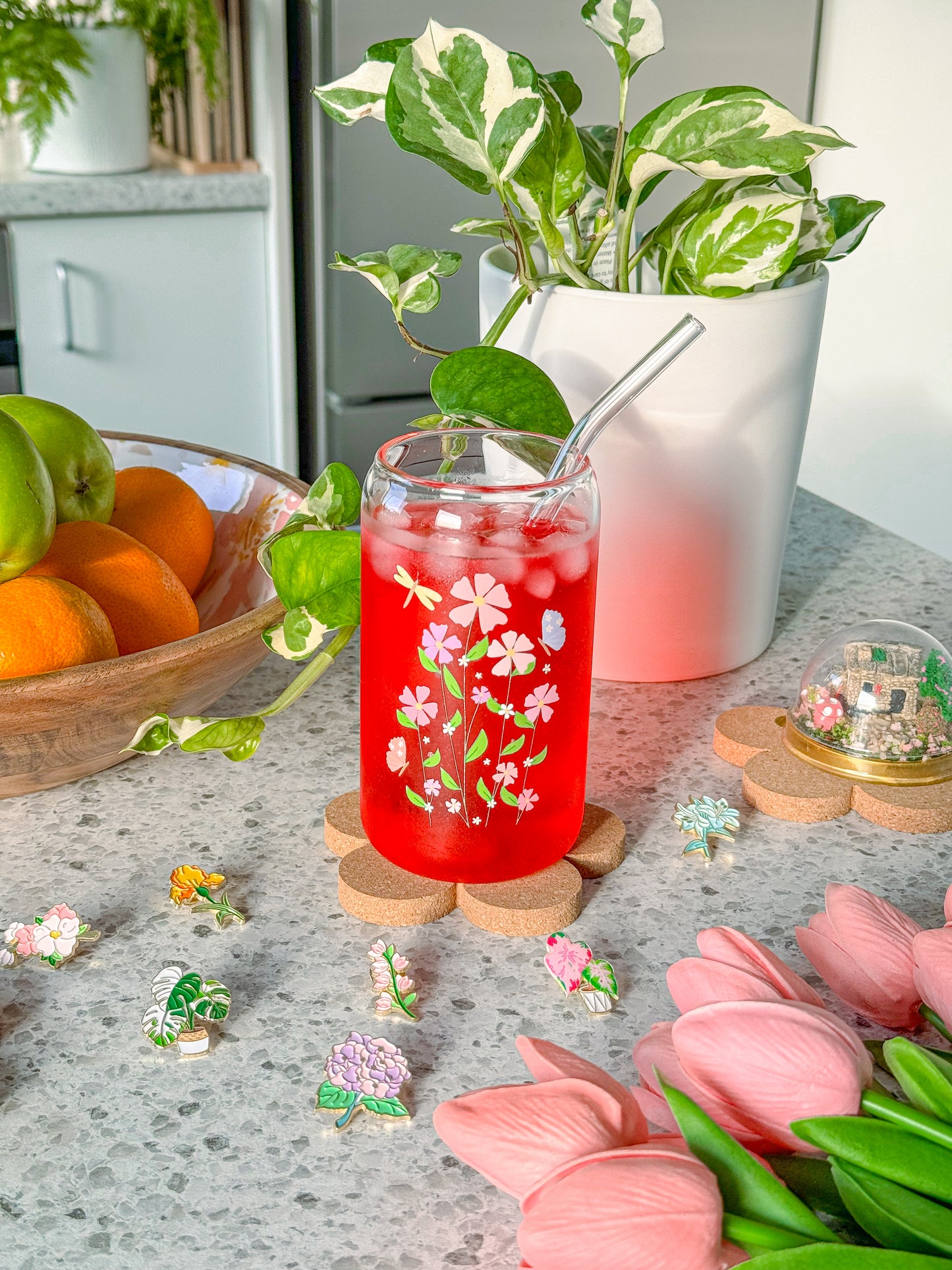 Flower Fields Glass Can