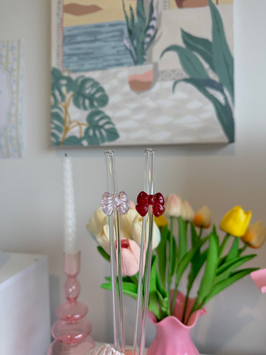 Valentines Bow Bent Glass Straw