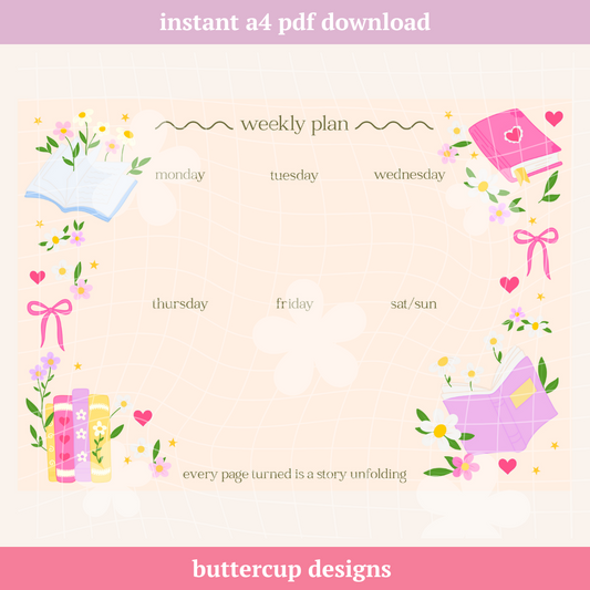Bookish Florals Weekly Planner - Digital