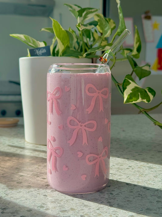 Pink Bows Glass Can