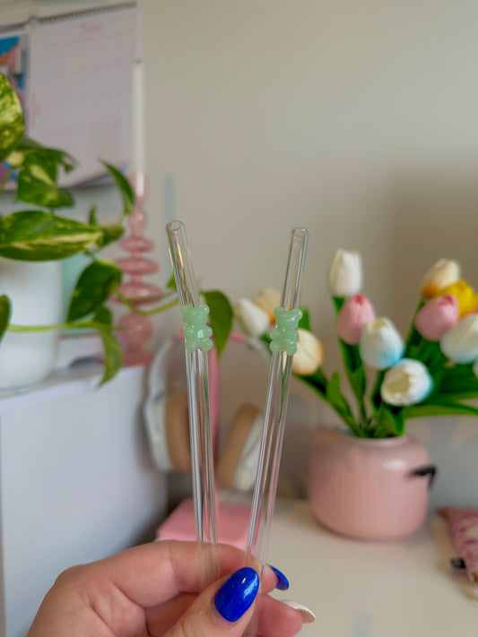 Light Green Gummy Bear Glass Straw