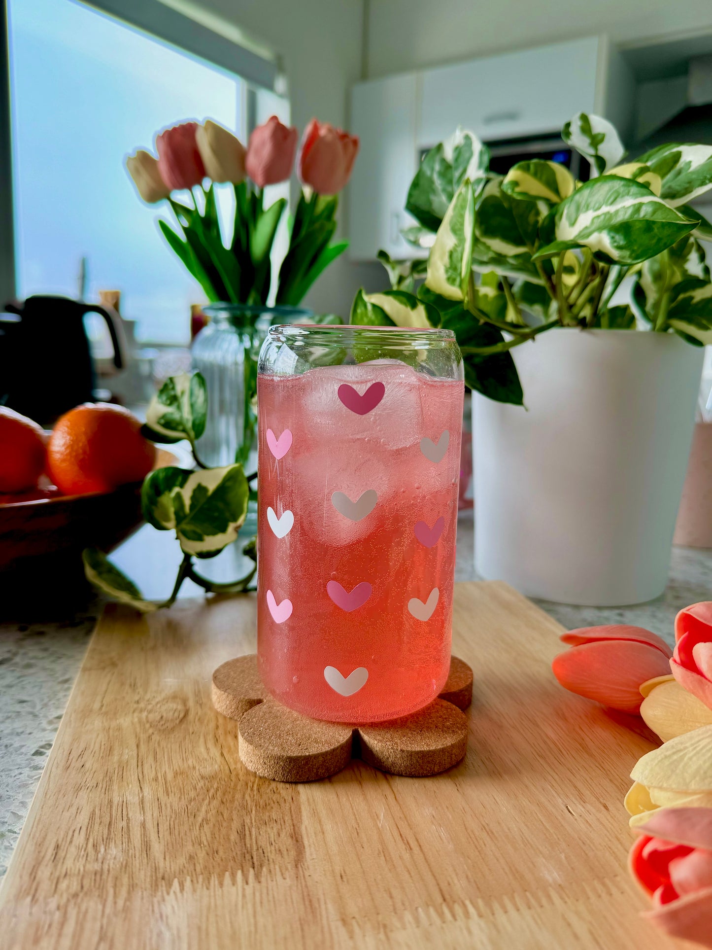 Pinkie Hearts Glass Can