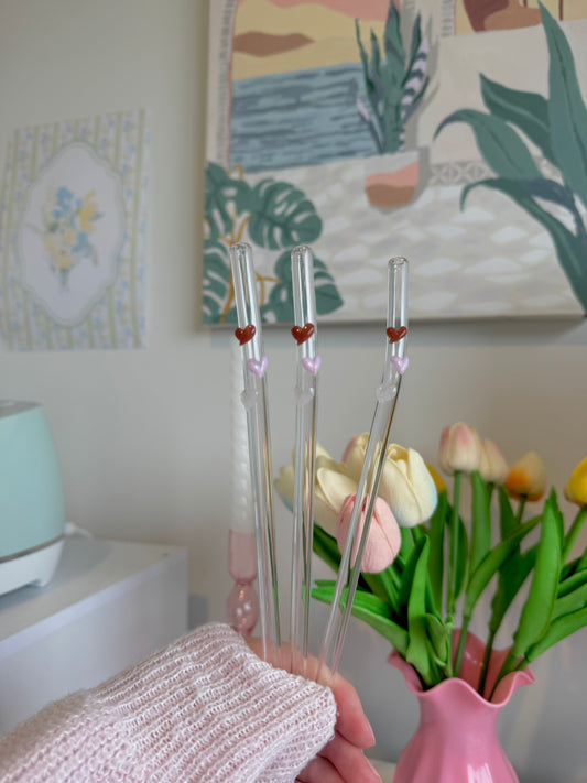 Valentines Hearts Bent Glass Straw
