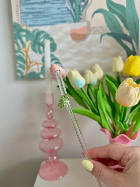 Christmas Holly Bent Glass Straw