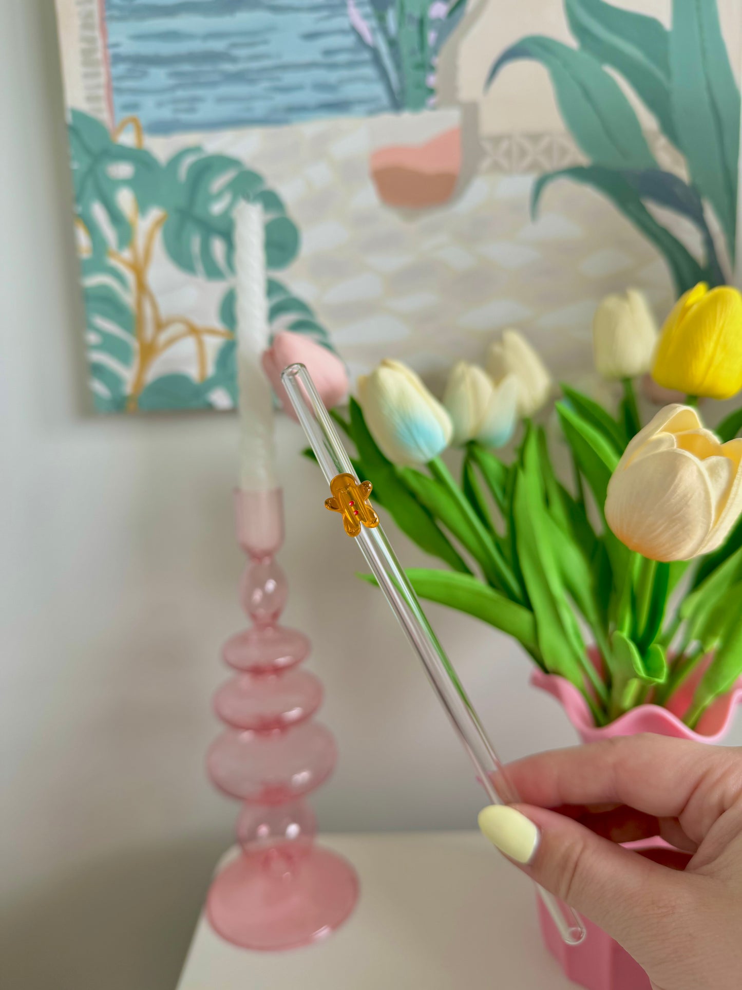 Gingerbread Man Bent Glass Straw