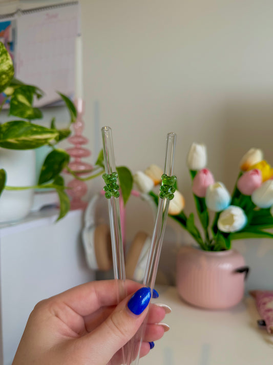 Dark Green Gummy Bear Glass Straw