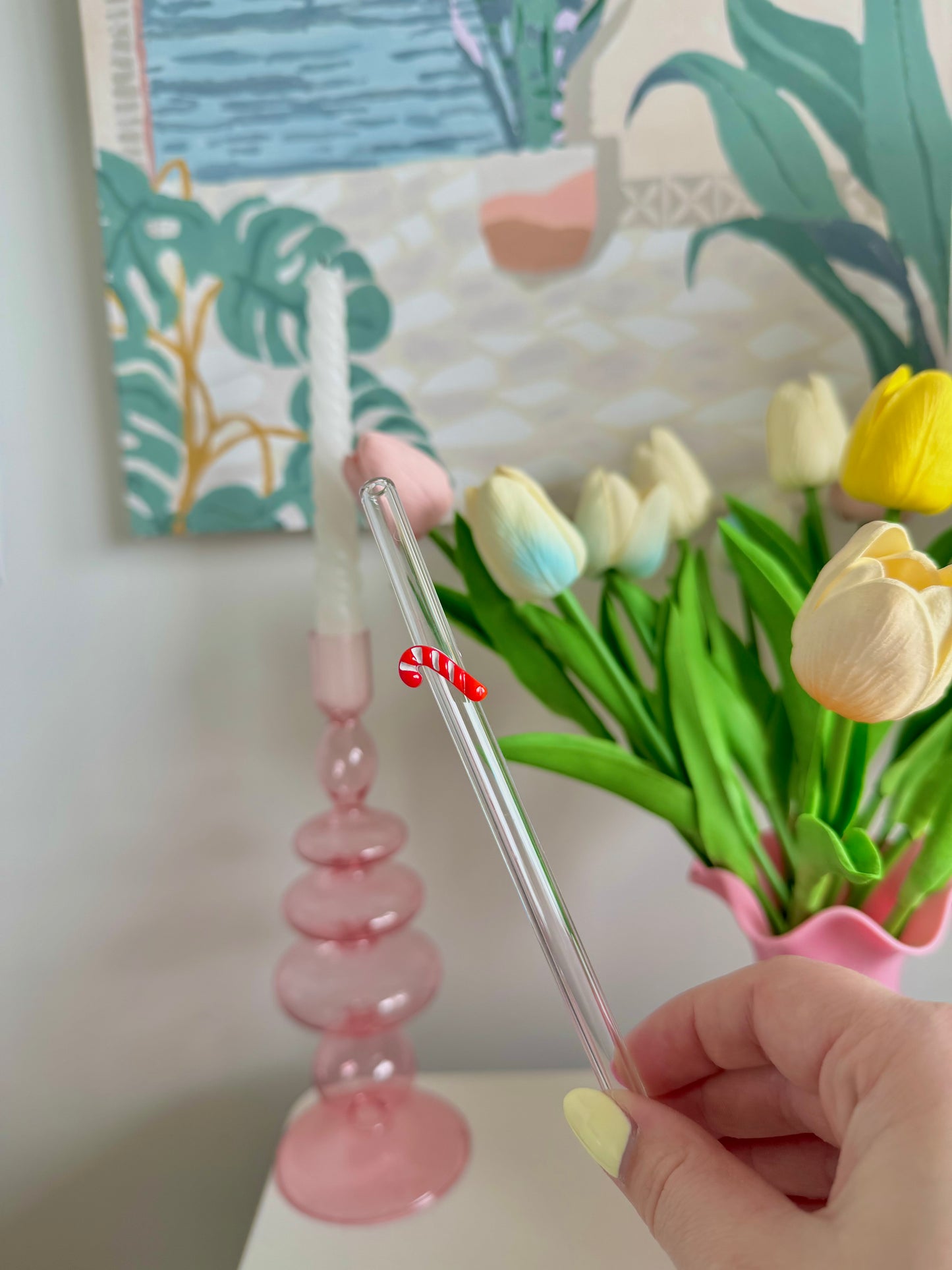 Candy Cane Bent Glass Straw