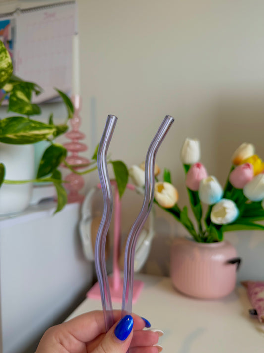 Purple Wavy Glass Straw