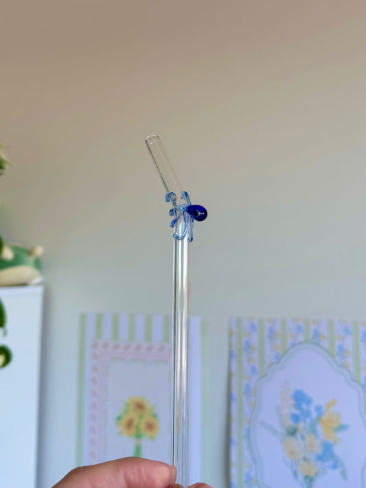 Blue Octopus Bent Glass Straw