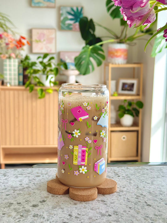 Bookish Florals Glass Cup - 500mls