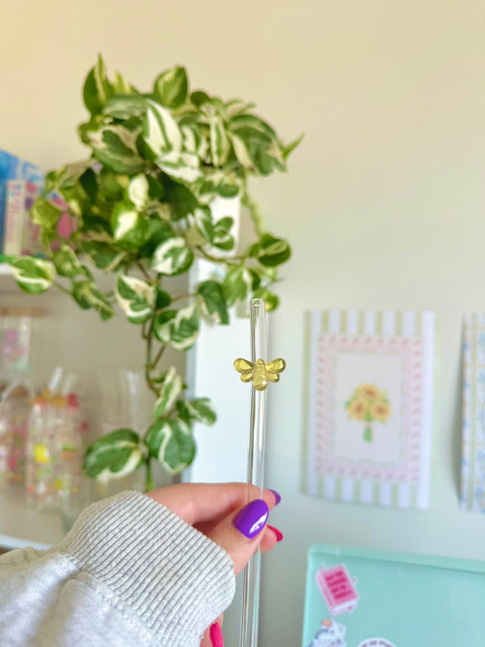 Yellow Bee Glass Straw