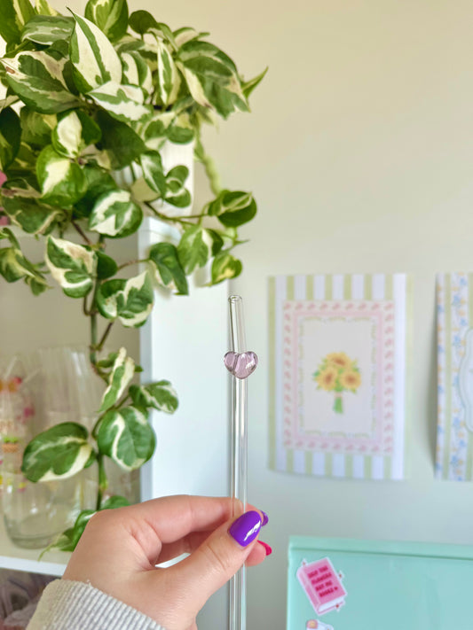 Pink Heart Glass Straw